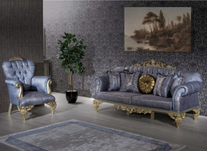 Sofa 3 Seater Textile Armchair Couch Upholstery Furniture 3+1 Three Seater Blue